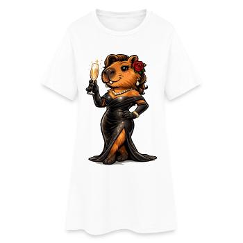 Capybara Dame im Abendkleid mit Schaumwein - Frauen T-Shirt-Kleid - Weiß - Vorne