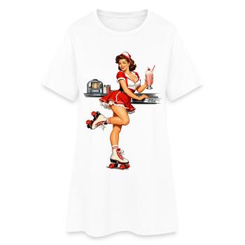 Retro Pin-Up Girl im 50s Diner mit Milchshake - Frauen T-Shirt-Kleid - Weiß - Vorne