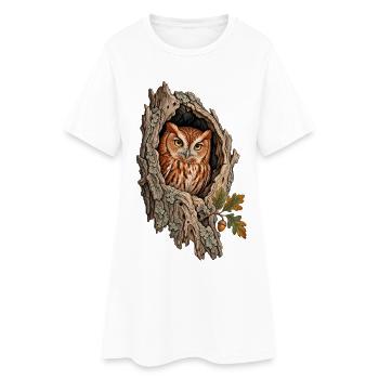 Östliche Kreischeule in einer Eichenhöhle - Frauen T-Shirt-Kleid - Weiß - Vorne