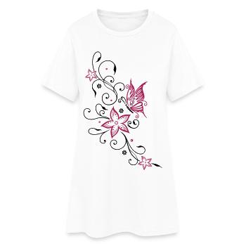 Fleurs avec ornement floral et papillon, été. - Robe T-shirt Femme - blanc - Devant