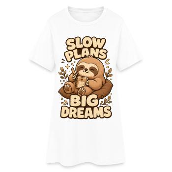 Slow Plans Big Dreams Faultier - Frauen T-Shirt-Kleid - Weiß - Vorne