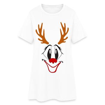 Reindeer with Red Nose Caricature - Women’s T-Shirt Dress - white - Front