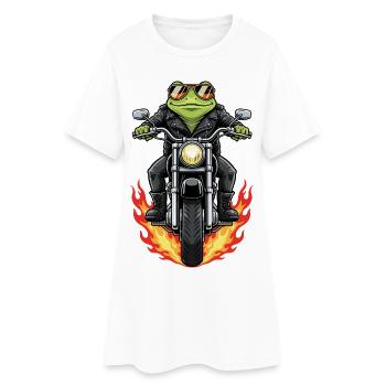 Cool Biker Frog Motorcycle Flames - Women’s T-Shirt Dress - white - Front