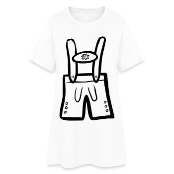 Latzhose – Schwarz-Weiß-Zeichnung – einfärbbar - Frauen T-Shirt-Kleid - Weiß - Vorne