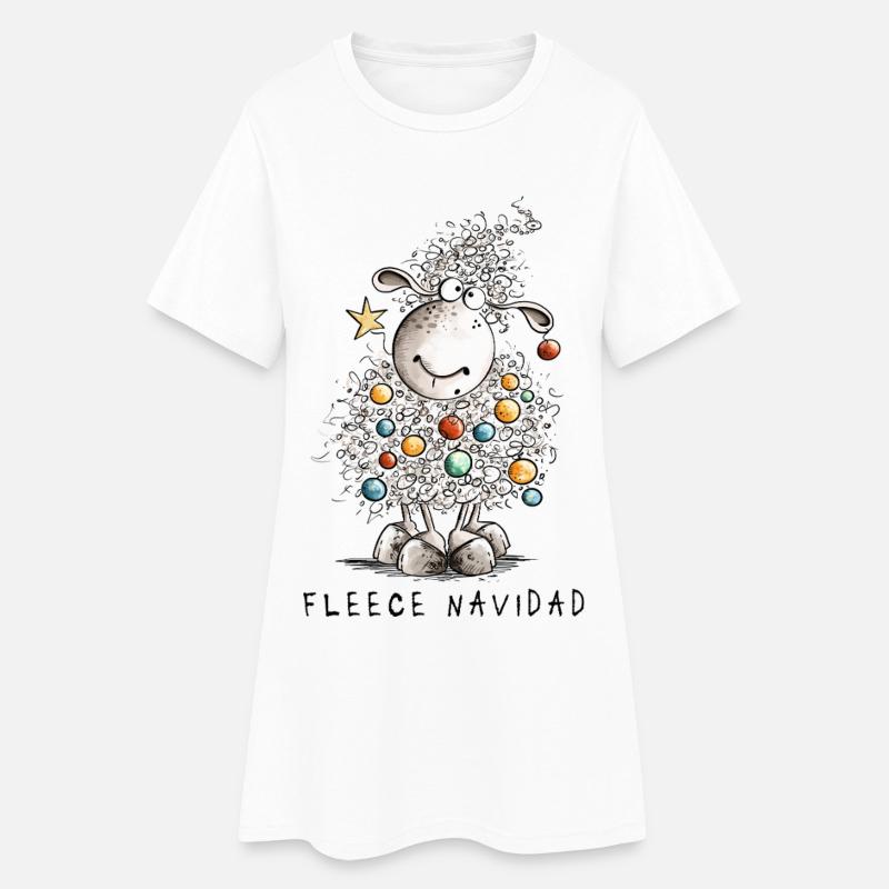 Fleece Navidad Christmas Sheep Cartoon Sheep - Women’s T-Shirt Dress - white