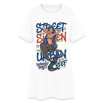 Straßensirene Urbane Meerjungfrau Graffiti Streetwear-Kunst - Frauen T-Shirt-Kleid - Weiß - Vorne