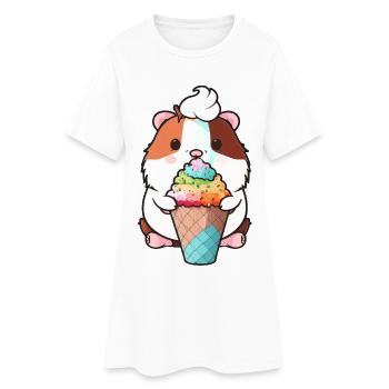 Kleiner Hamster mit buntem Eis - Frauen T-Shirt-Kleid - Weiß - Vorne