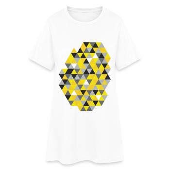 Geometrisches Triangelmuster Sunny Yellow  - Frauen T-Shirt-Kleid - Weiß - Vorne