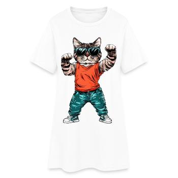 Chat cool - Robe T-shirt Femme - blanc - Devant