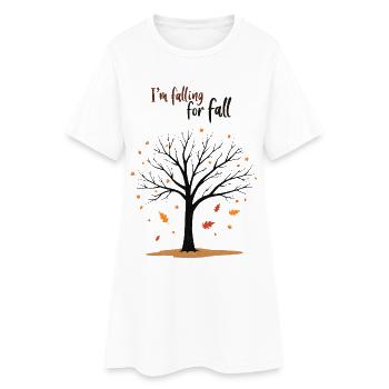 Arbre chauve « Automne en amour » Humour - Robe T-shirt Femme - blanc - Devant