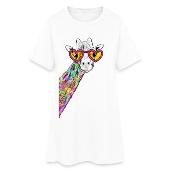 Dessin Girafe douce Coloré Hipster Avec lunettes de cœur - Robe T-shirt Femme - blanc - Devant