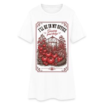Je serai dans mon bureau à cultiver de bonnes choses en jardinant - Robe T-shirt Femme - blanc - Devant