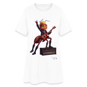 MALÚ die E-Gitarren Ameise | Geschenk für Rocker - Frauen T-Shirt-Kleid - Weiß - Vorne