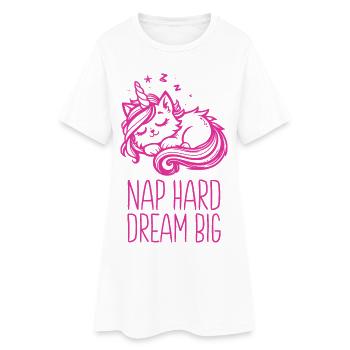 Nap Hard Dream Grand Chat Licorne Endormi - Robe T-shirt Femme - blanc - Devant