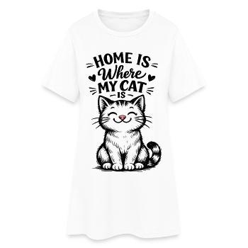 Chez moi, c’est là où est mon chat – motif de chat mignon - Robe T-shirt Femme - blanc - Devant
