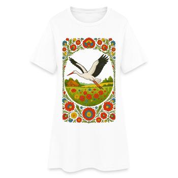 Oeuvre florale de cigogne folklorique polonaise - Robe T-shirt Femme - blanc - Devant