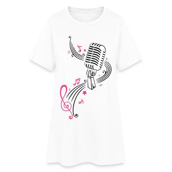 Mikrofon mit Musiknoten und Notenschlüssel - Frauen T-Shirt-Kleid - Weiß - Vorne