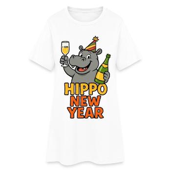 Fête du réveillon du Nouvel An Célébrer le vin mousseux drôle Hippo - Robe T-shirt Femme - blanc - Devant