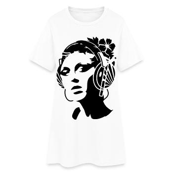 Une jeune femme avec un casque et une fleur dans - Robe T-shirt Femme - blanc - Devant