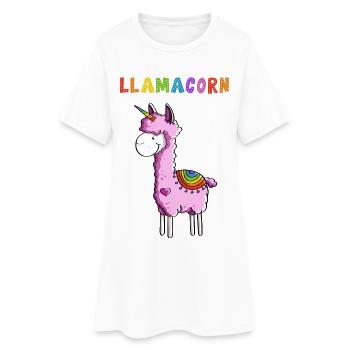 Llamacorn - Lama Einhorn - Comic - Fun Geschenk - Frauen T-Shirt-Kleid - Weiß - Vorne