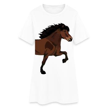 Grand cheval islandais Side-Tölter – Brun - Robe T-shirt Femme - blanc - Devant