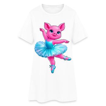 Cochon ballerine néon Animal dansant mignon - Robe T-shirt Femme - blanc - Devant