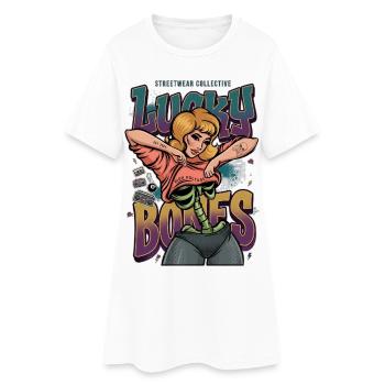 Lucky Bones Retro Skeleton Pin Up Streetwear - Frauen T-Shirt-Kleid - Weiß - Vorne