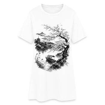 La nature japonaise avec cerisier et mont Fuji - Robe T-shirt Femme - blanc - Devant