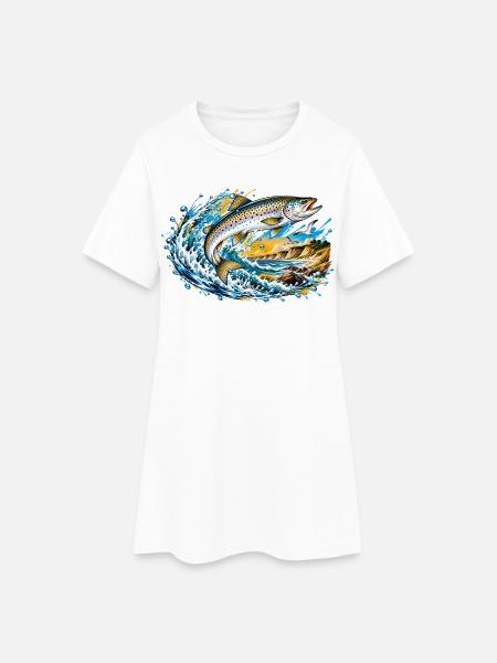 Meerforelle farbig Wellen - Frauen T-Shirt-Kleid - Weiß