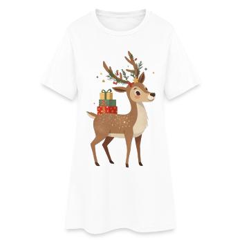 Weihnachtsrentier mit Geschenken - Frauen T-Shirt-Kleid - Weiß - Vorne