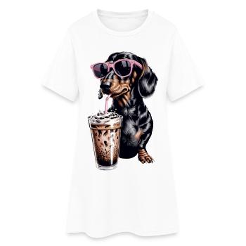 Café glacé teckel - Robe T-shirt Femme - blanc - Devant