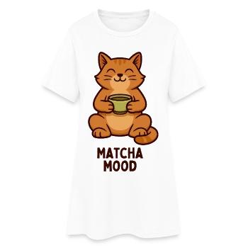 Matcha Mood Cat Tea Time - Robe T-shirt Femme - blanc - Devant