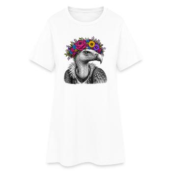 Portrait d’oiseau en couronne de fleurs - Robe T-shirt Femme - blanc - Devant