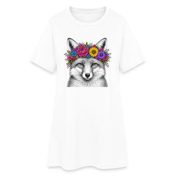 Fox head with flower wreath - Women’s T-Shirt Dress - white - Front