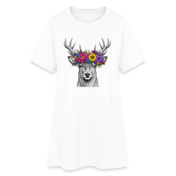 Blumenkranz Hirsch Portrait - Frauen T-Shirt-Kleid - Weiß - Vorne