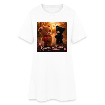 Komm mit mir – Süße Teddybären - Frauen T-Shirt-Kleid - Weiß - Vorne