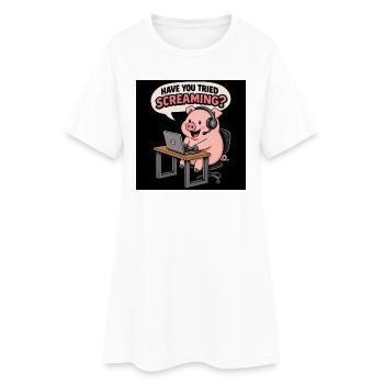 Cochon au bureau des casques - Robe T-shirt Femme - blanc - Devant