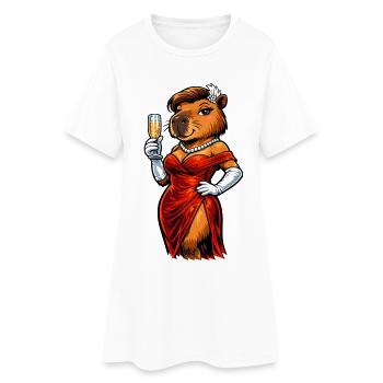 Elegante Capybara Dame mit Sekt - Frauen T-Shirt-Kleid - Weiß - Vorne