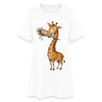 Girafe mignonne pour la rentrée à l’école avec un corne d’école - Robe T-shirt Femme - blanc - Devant