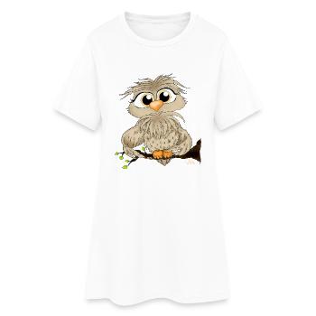 Käuzchen Hugo - Frauen T-Shirt-Kleid - Weiß - Vorne