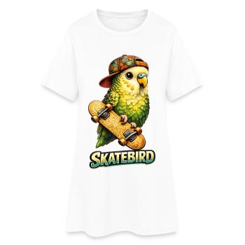Skatebird – Tropischer Papagei mit Skateboard & Ca - Frauen T-Shirt-Kleid - Weiß - Vorne