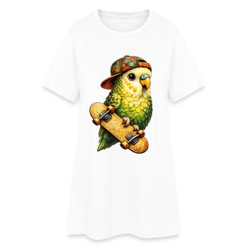 Cool Skatebird – Perroquet avec casquette et skateboard - Robe T-shirt Femme - blanc - Devant