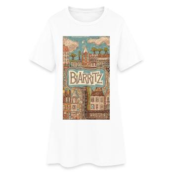 Biarritz bord de mer Rétro Illustration France Ville - Robe T-shirt Femme - blanc - Devant