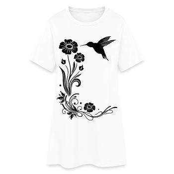 Motif floral avec des fleurs et colibris. - Robe T-shirt Femme - blanc - Devant