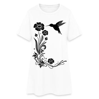 Motif floral avec des fleurs et colibris. - Robe T-shirt Femme - blanc - Devant