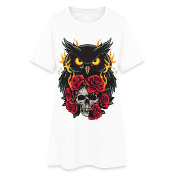 Mystische Eule sitzt auf Skull mit roten Rosen - Frauen T-Shirt-Kleid - Weiß - Vorne