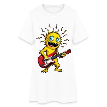Yellow Monster with Electric Guitar - Women’s T-Shirt Dress - white - Front