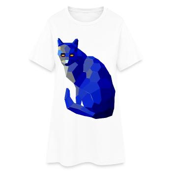 Blaue geometrische Katze mit leuchtenden Augen - Frauen T-Shirt-Kleid - Weiß - Vorne