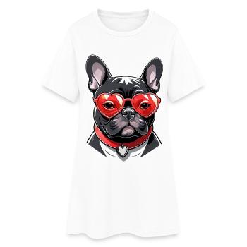 Bouledogue français avec lunettes cœur et collier - Robe T-shirt Femme - blanc - Devant