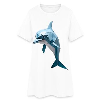 Blauer Low-Poly Delfin - Frauen T-Shirt-Kleid - Weiß - Vorne